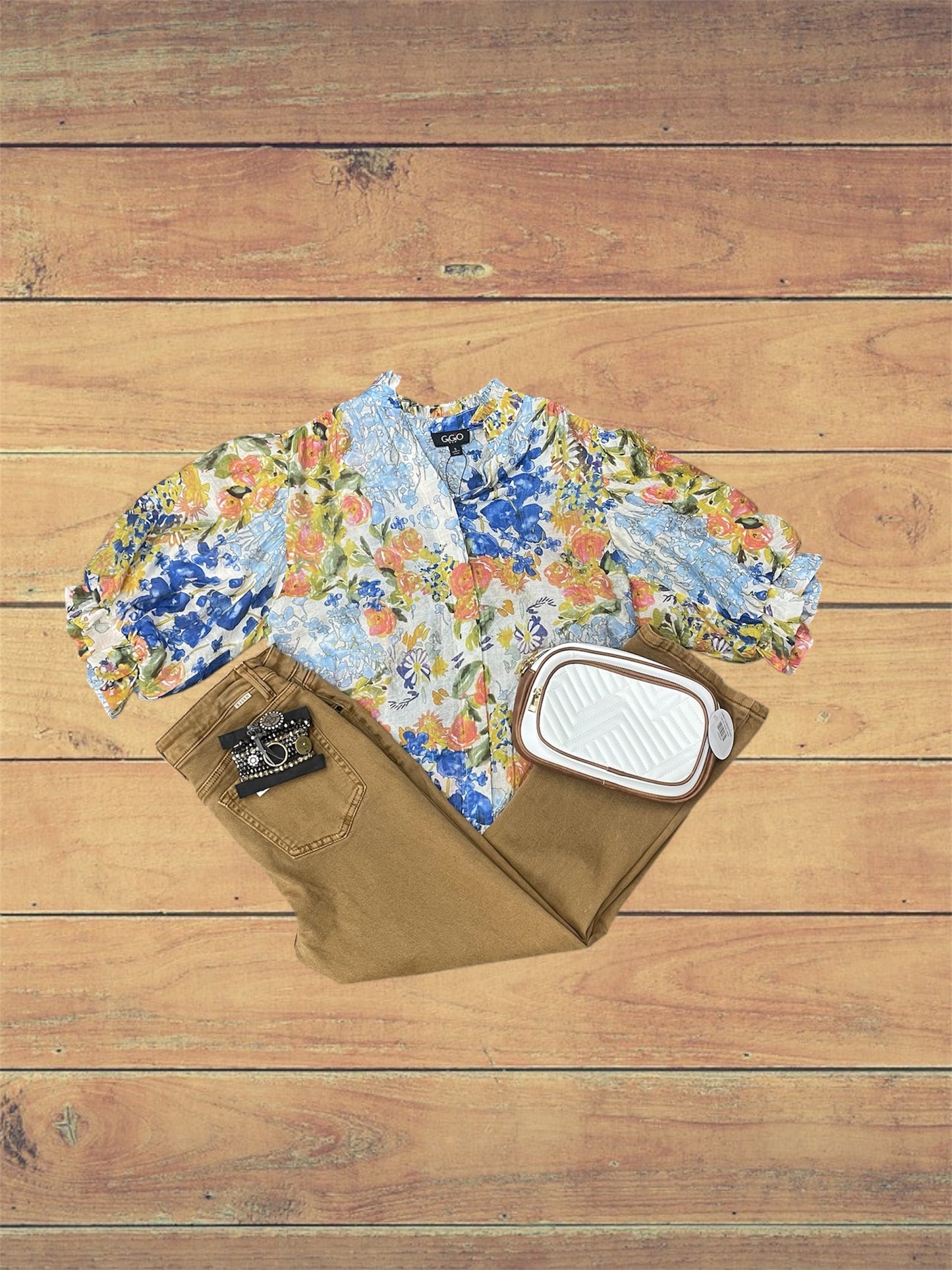 Floral Printed Button Down Blouse With Balloon Sleeves