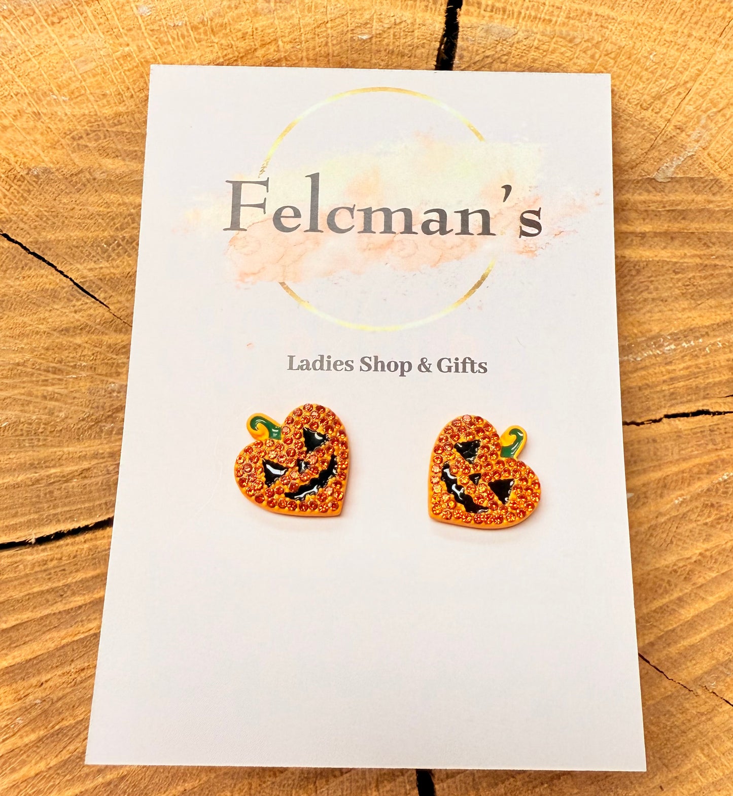 Rhinestone Pumpkin Heart Studs