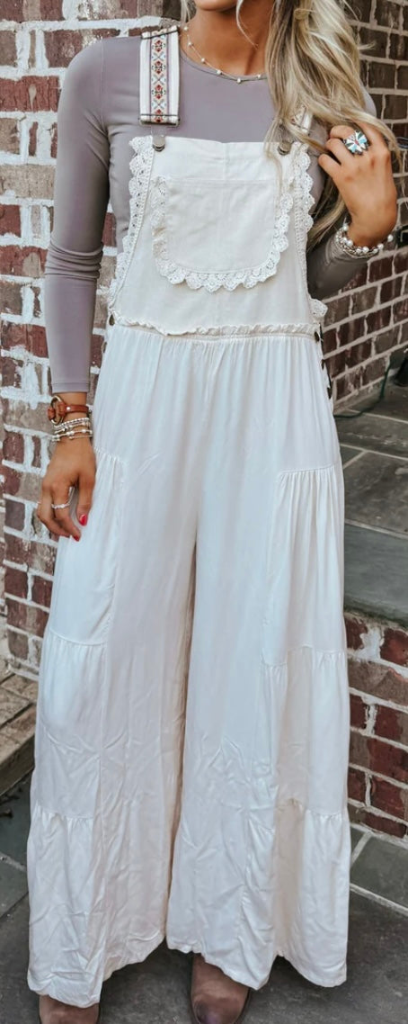 Oatmeal Lace Overalls