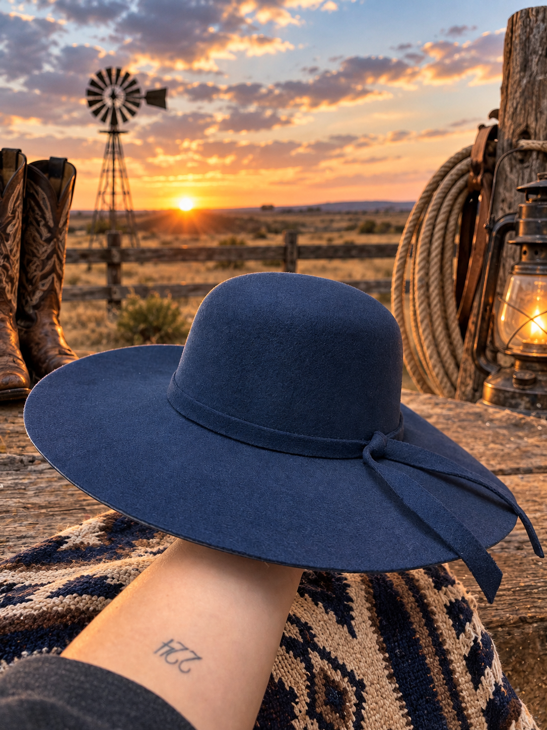 Navy Felt Floppy Hat