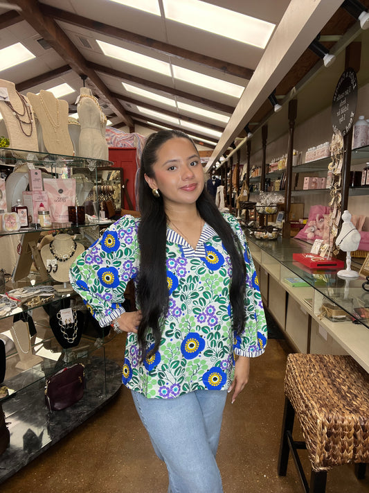 Vibrant Colored Floral Blouse