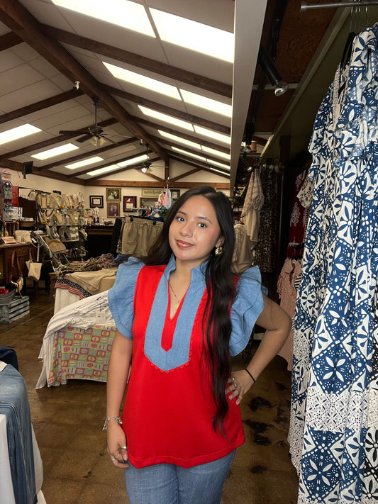Red/Denim Blouse