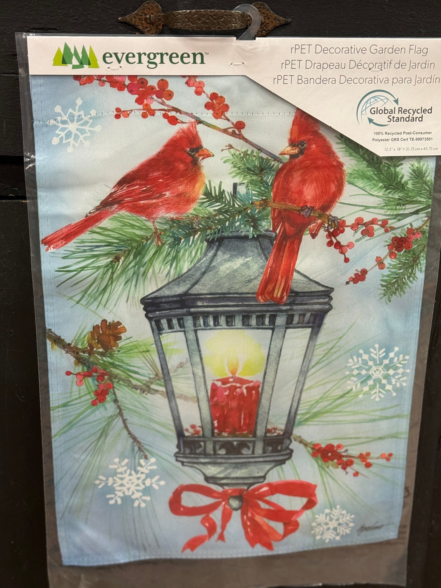Cardinal Lantern Suede Garden Flag