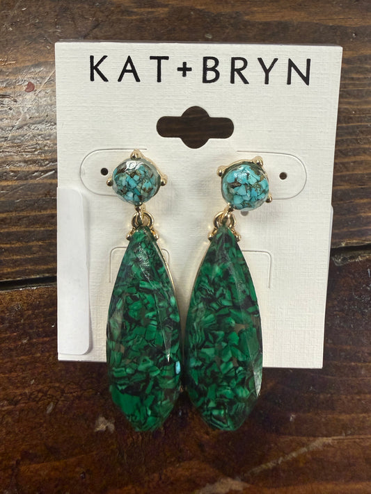 Turquoise Stud With Green Dangle Earrings