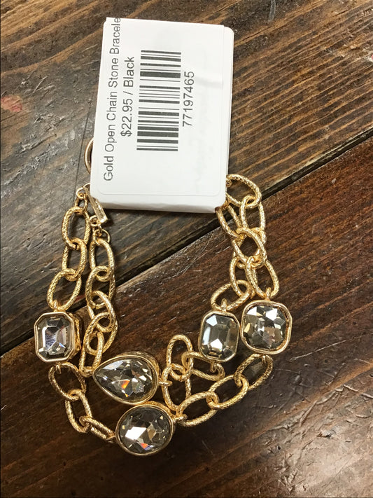 Gold Open Chain Stone Bracelet