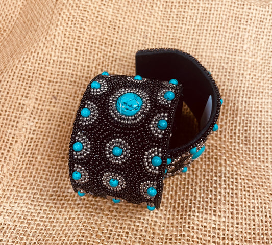 Black/Turquoise Cuff Beaded Bracelet