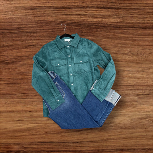 Dark Green Corduroy Button Up Jacket