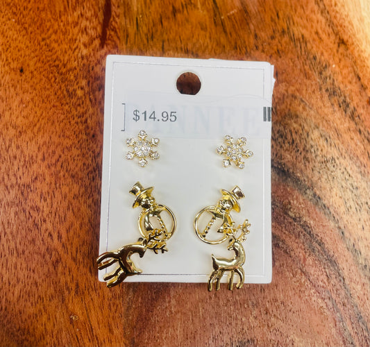 Gold Stud Christmas Earrings