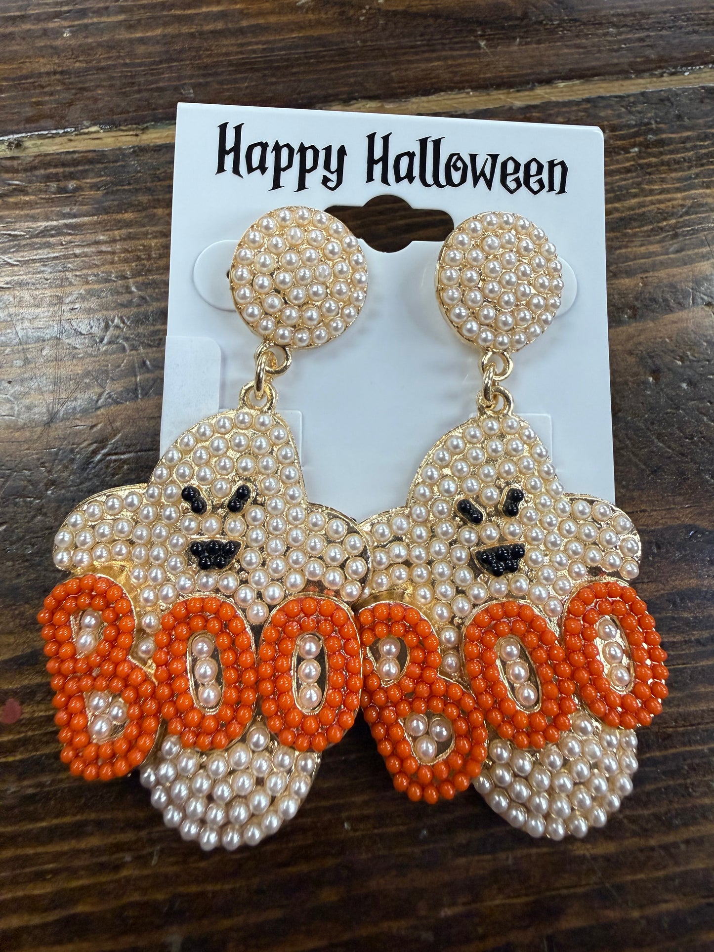 Beaded BOO Ghost Dangle Earrings