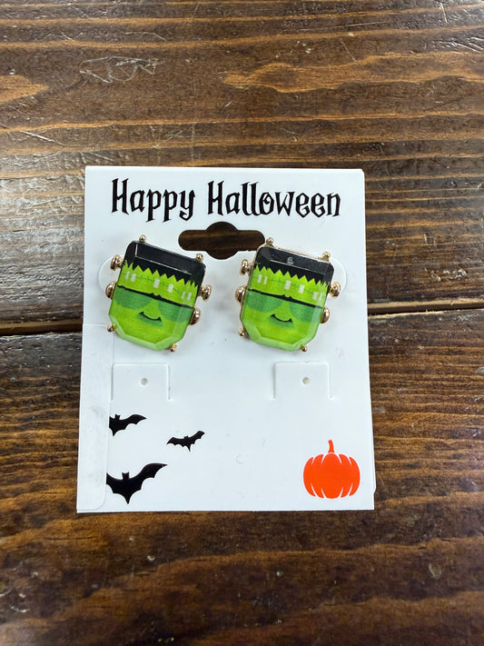 Green Frankenstein Stud Earrings