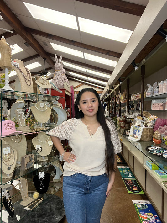 Taupe V-Neck Ruffle Sleeve Blouse