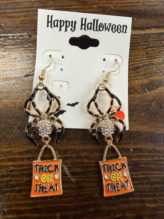 Trick-Or-Treat Spider Dangle Earrings