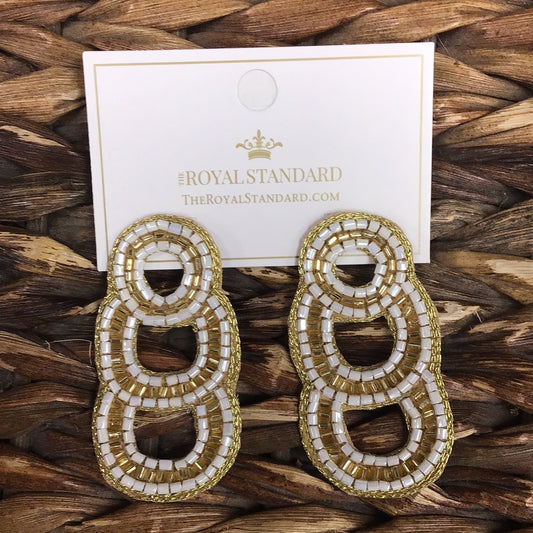 White & Gold Pascala Beaded Earrings