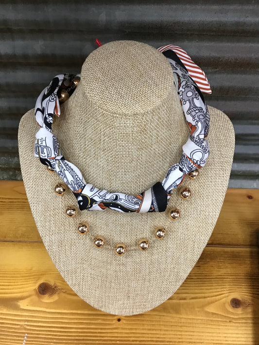 Water Resistant Brown Scarf Necklace with Removable Gold Necklace