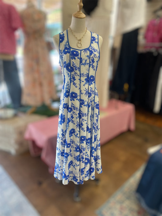 Royal Blue/Cream Floral Dress