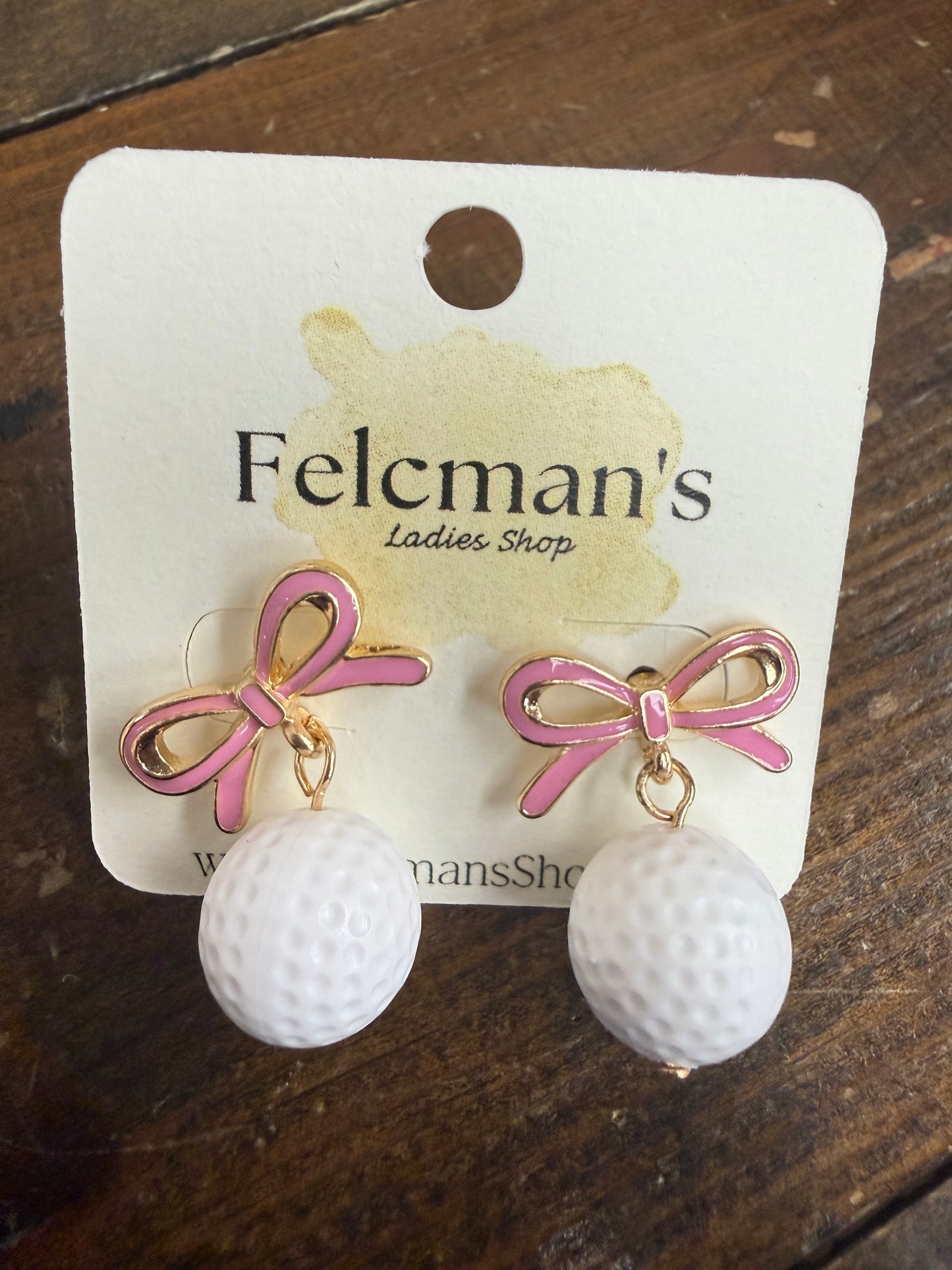 Pink Bow Golf Earrings