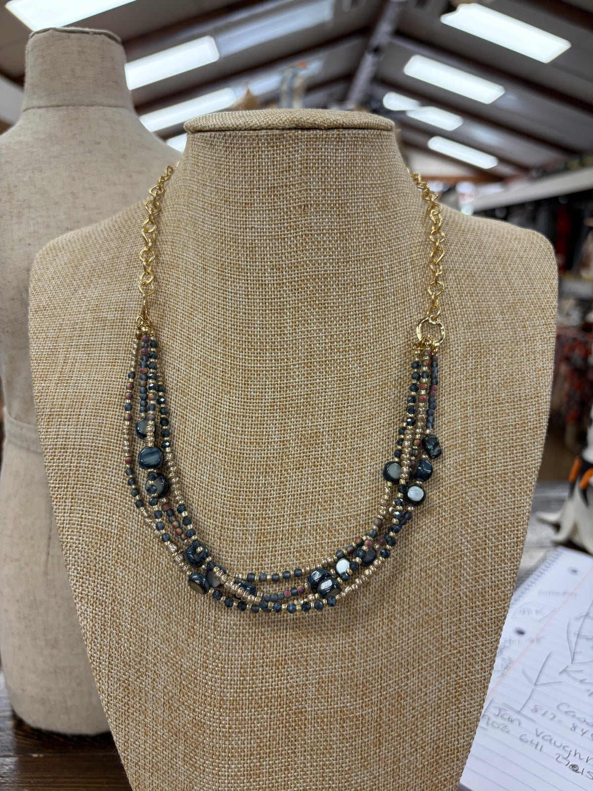 Blue 4-Rowed Beaded Necklace