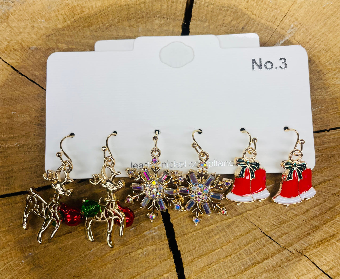 Set Of 3 Christmas Drop Earrings