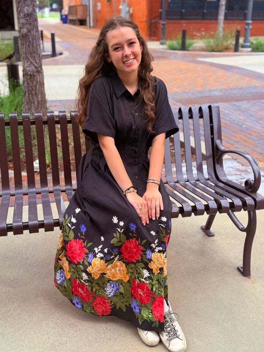 Black Floral Button Up Dress