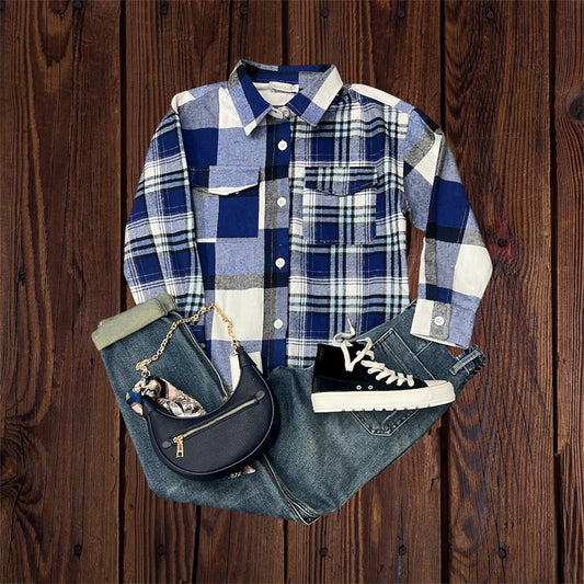 Blue and White Plaid Shacket