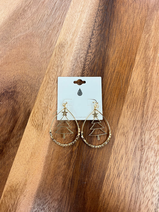 Gold Christmas Tree Cutout Earring