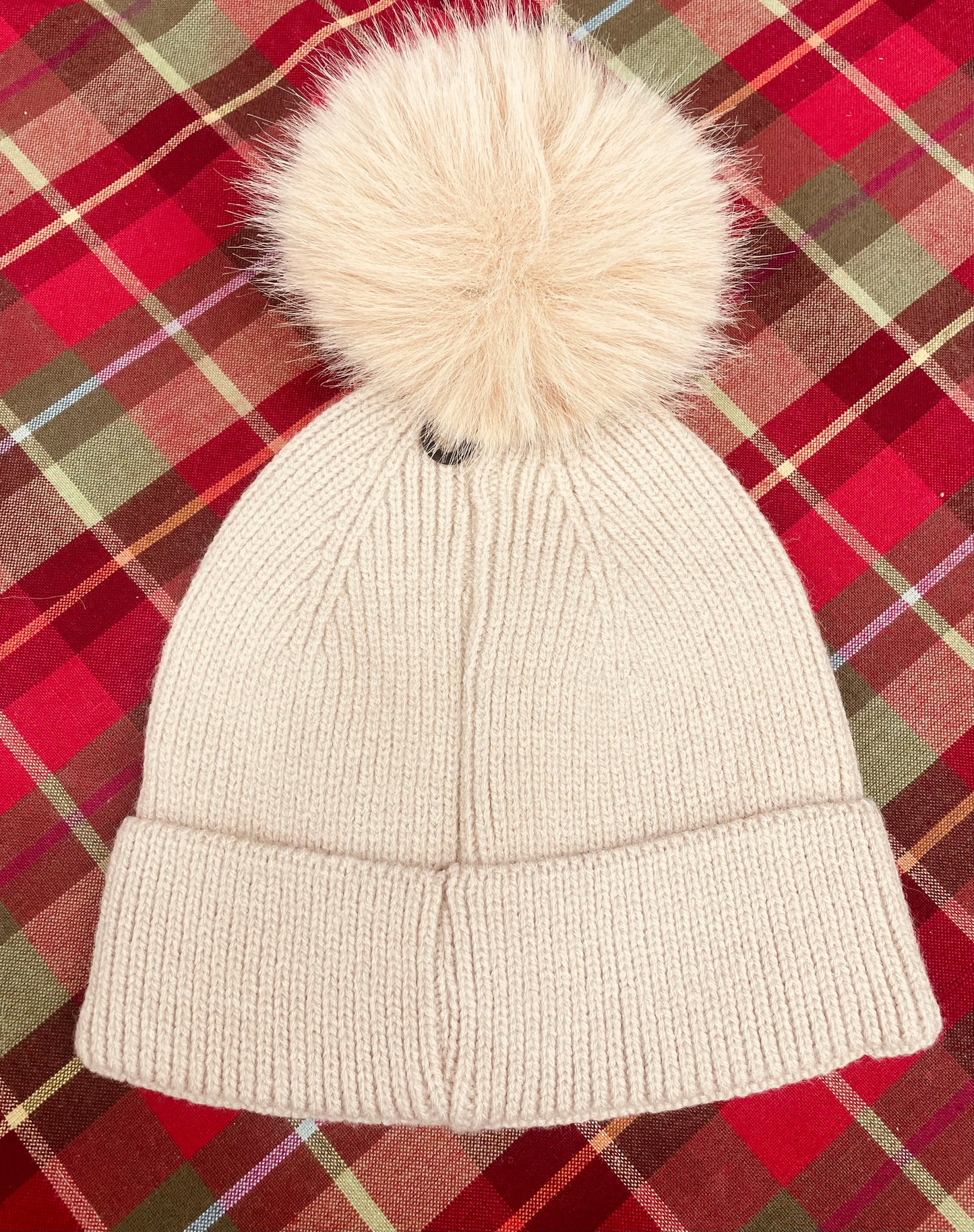 Plain Knit Beanie with Fuzzy Pom