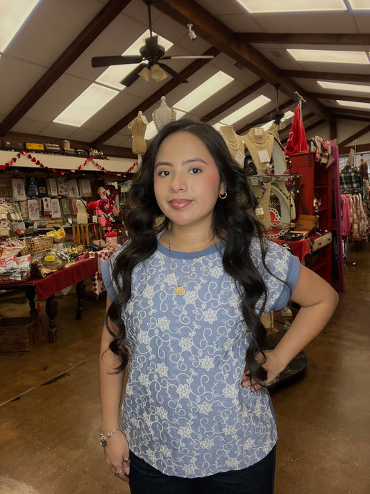 Embroidery Sky Blue Blouse
