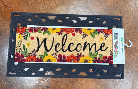 Floral Framed Welcome Switch Mat