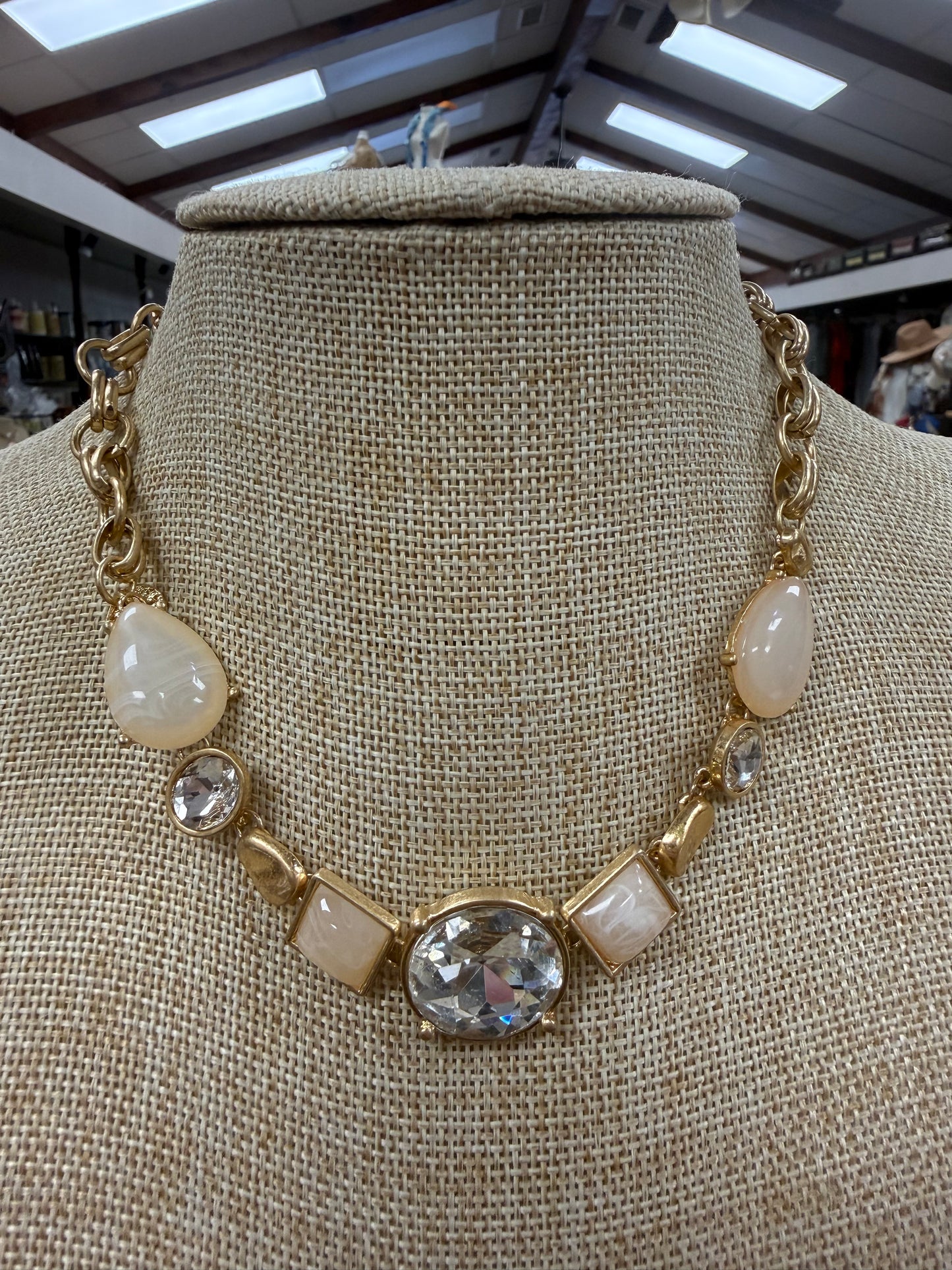 Milky Crystal Stone Chain Necklace