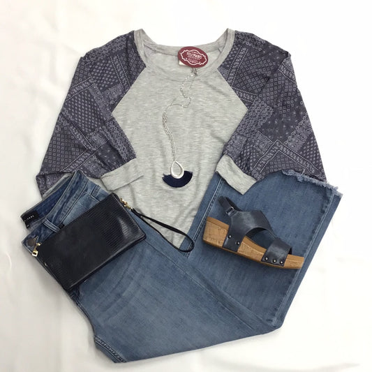 Solid and Print Mix Match 3/4 Sleeve Baseball Top
