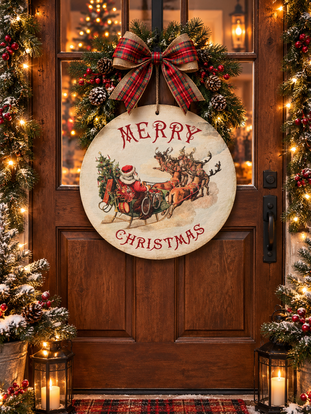 Glittered Rustic Wooden Merry Christmas Door Hanger