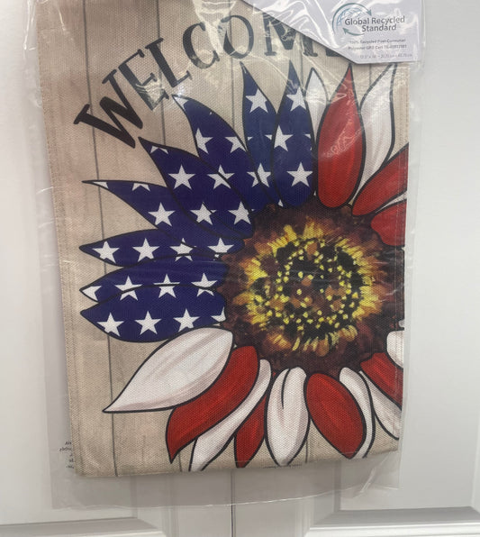 Patriotic Sunflower Burlap Garden Flag