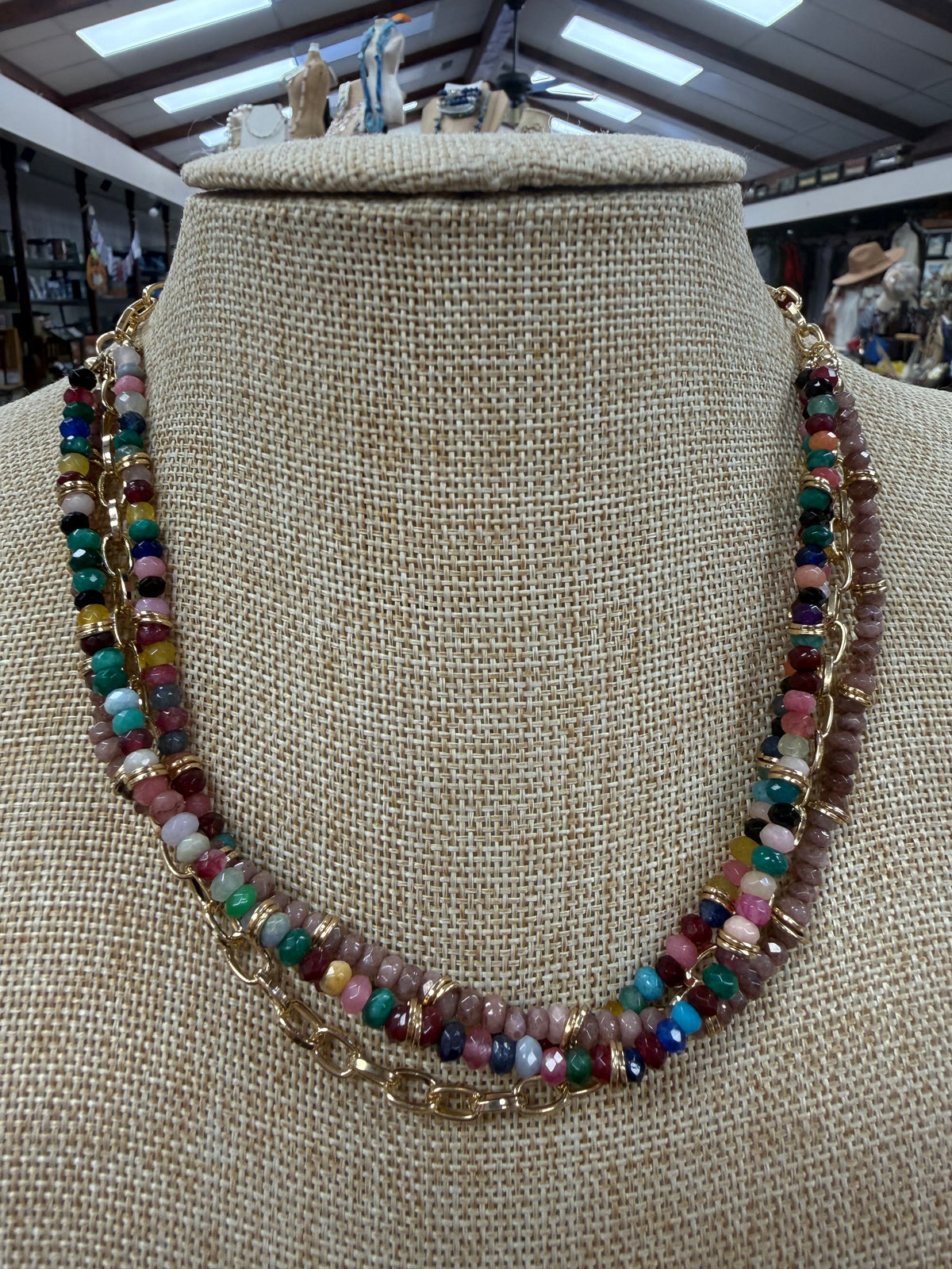 Multi Colored Glass & Chain Necklace