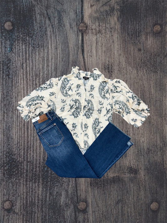 Cream/Light Green Paisley Blouse