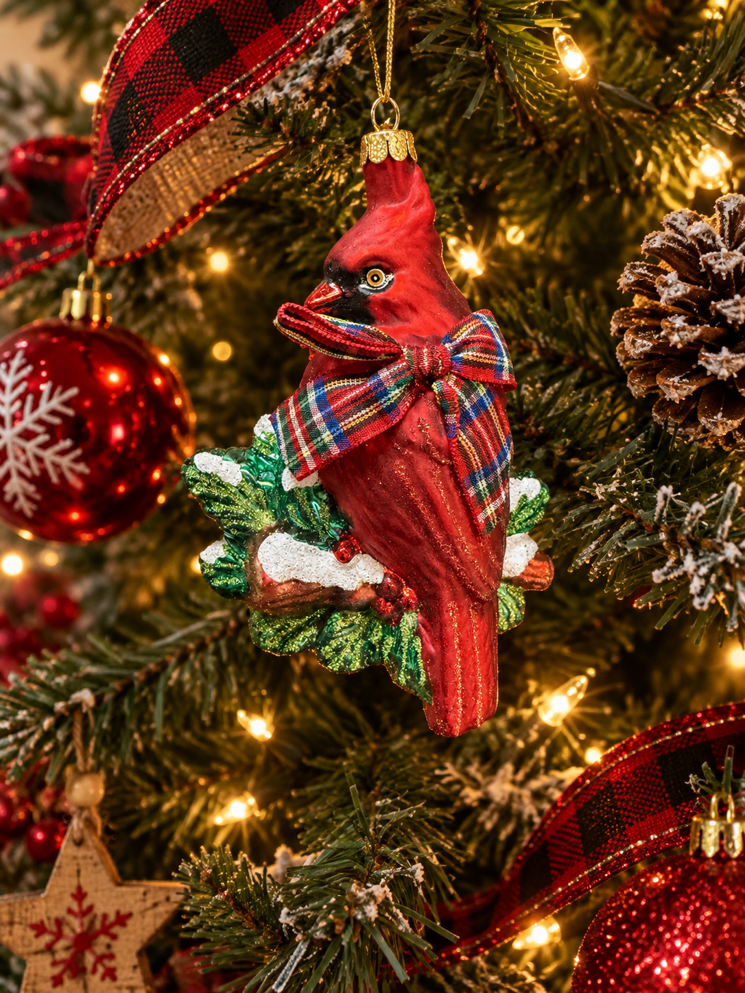 Cutesy Glittered Cardinal Christmas Ornament
