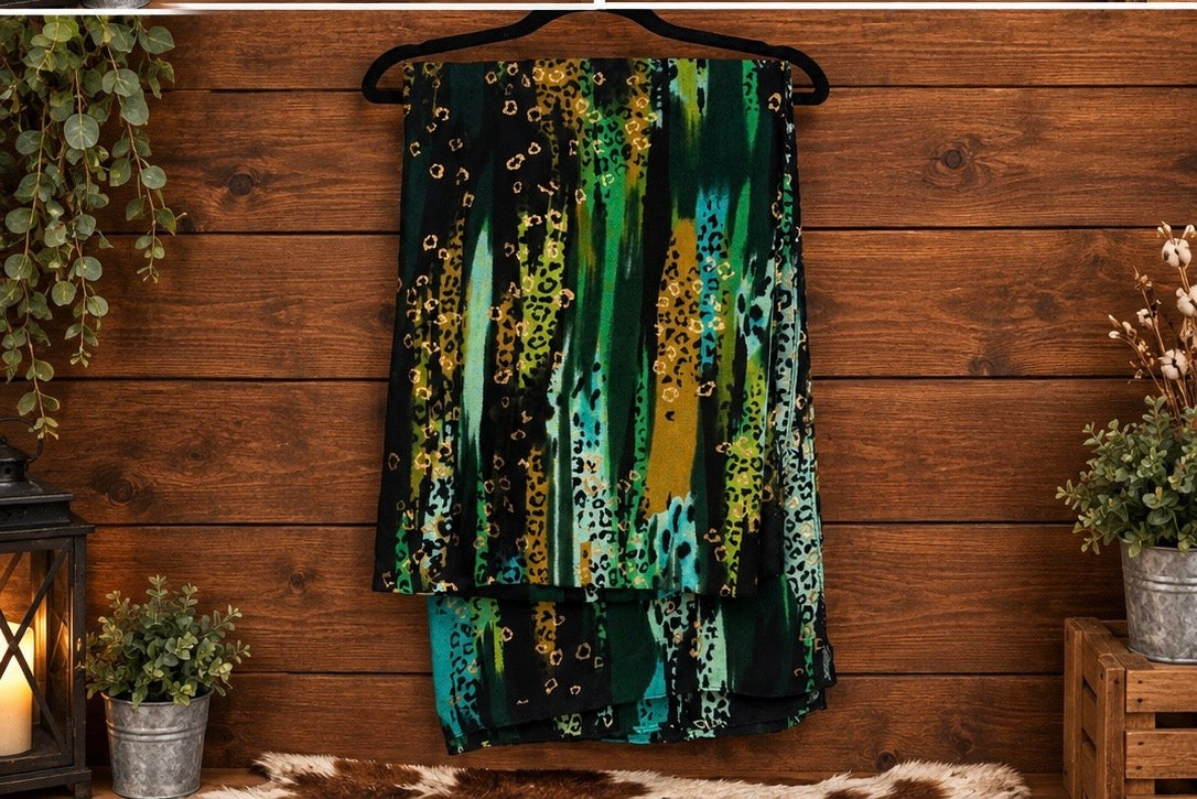 Black/Green Cheetah Print Scarf