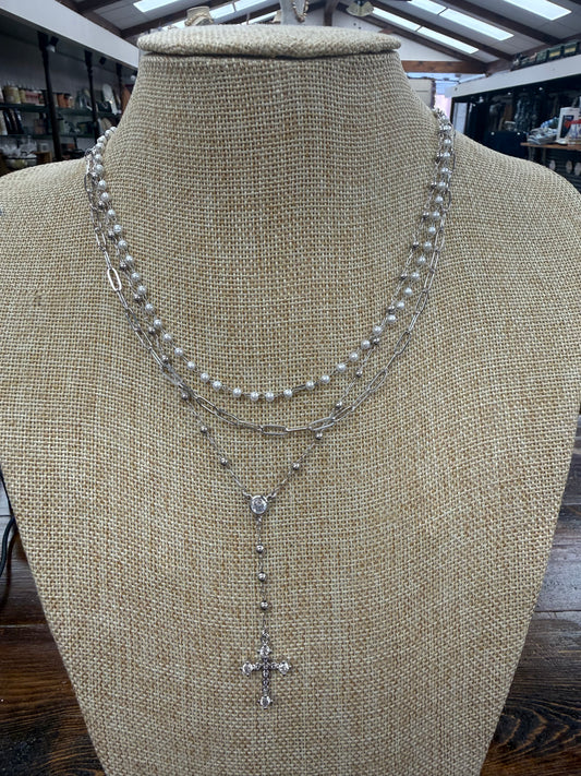 Gold/Silver Pearl Cross Necklace
