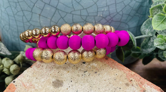 Hot Pink & Gold Textured Bracelet