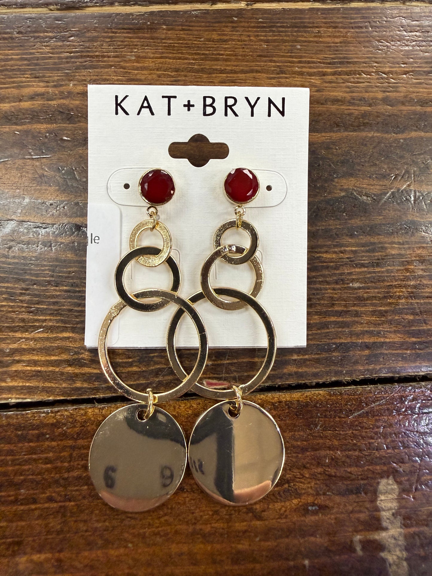 Burgundy Stud Gold Chain Dangle
