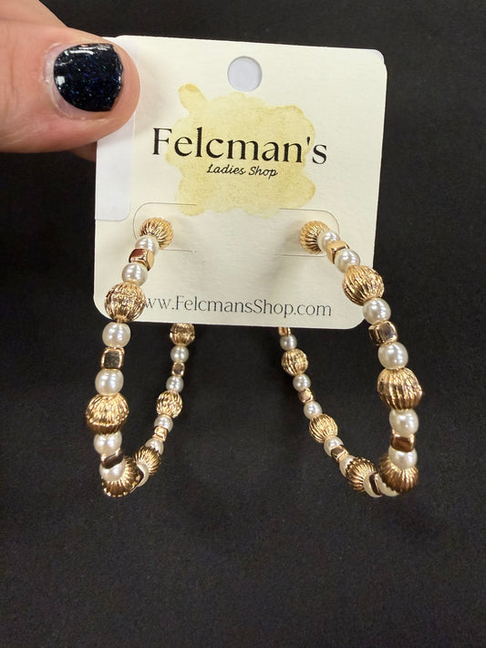 Pearl & Gold Beaded Hoops
