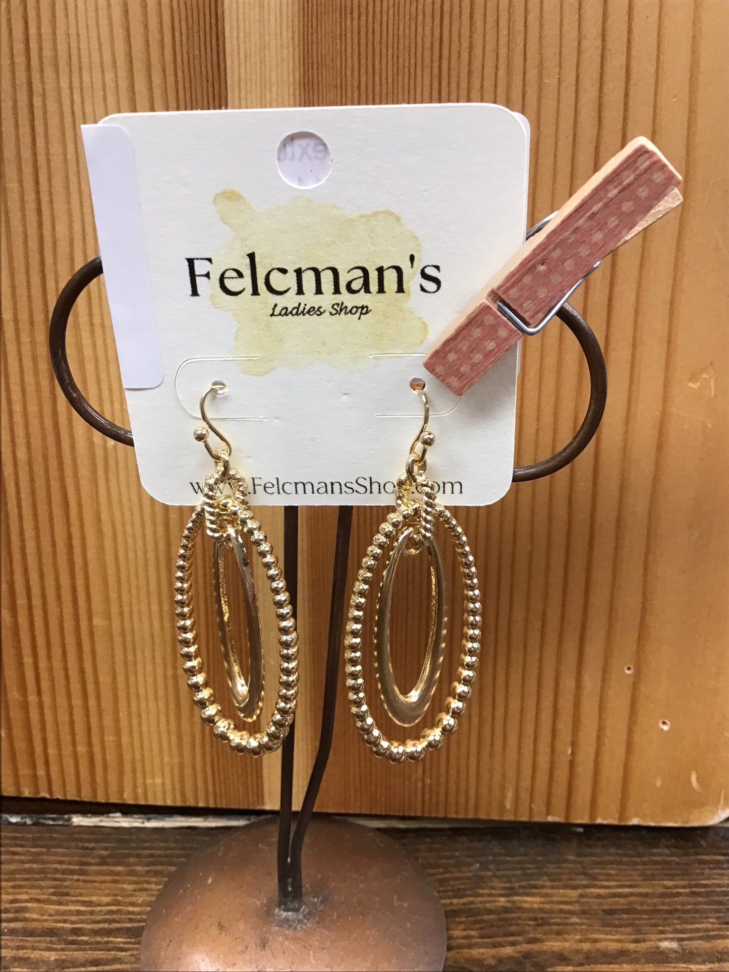 Gold Oval Textured Earrings