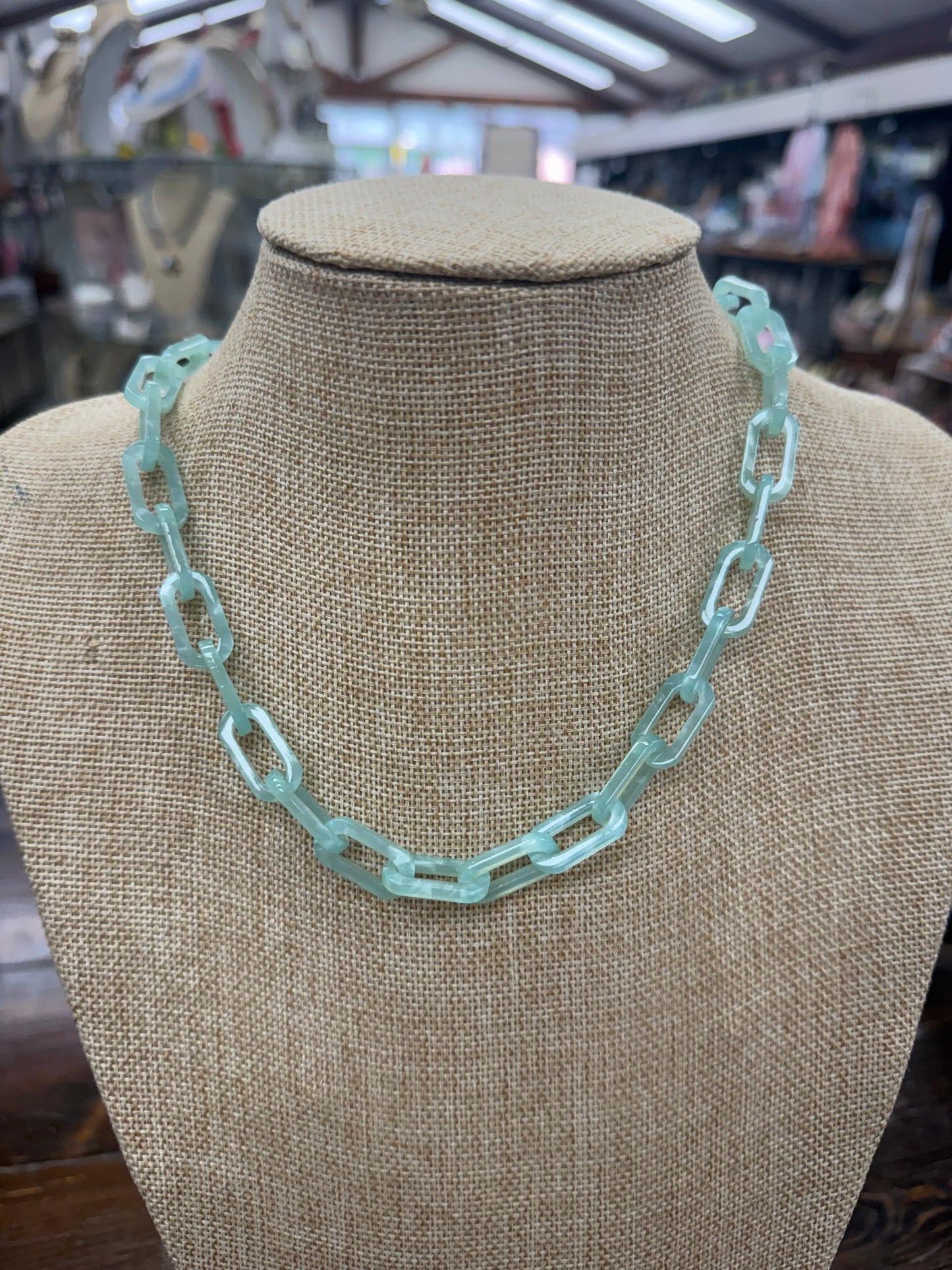 Aqua Resin Chain Necklace