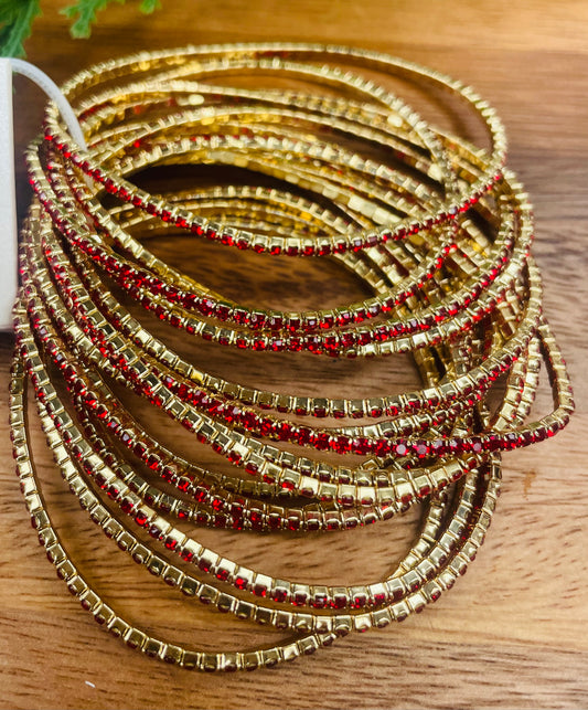 12 Layered Red Gem Bracelets