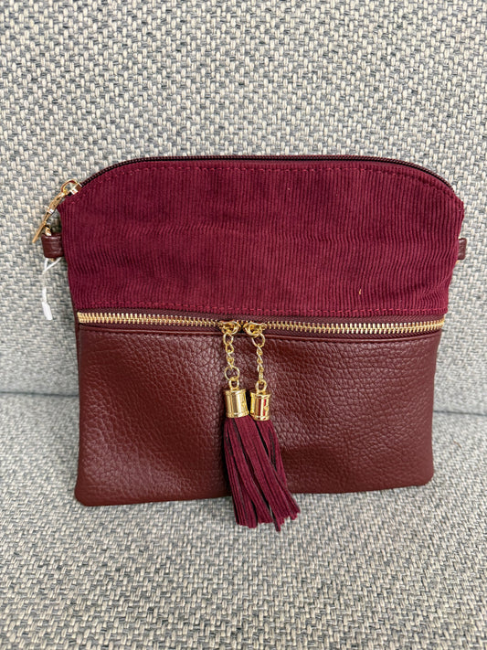 Wine Leather Tassel Crossbody