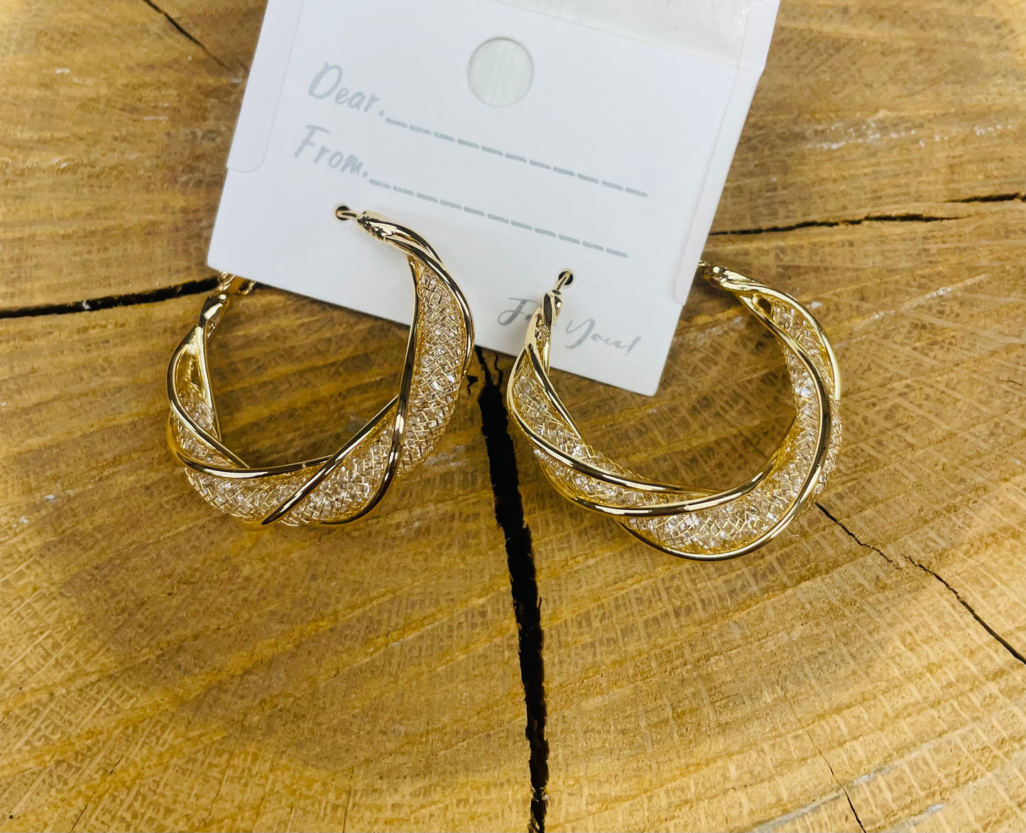 Crystal Gold Mesh Hoops