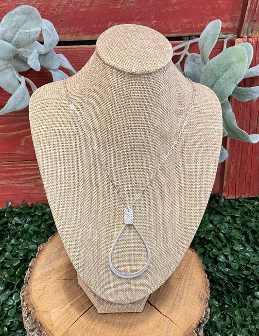Silver Open Teardrop With Rhinestone Accent