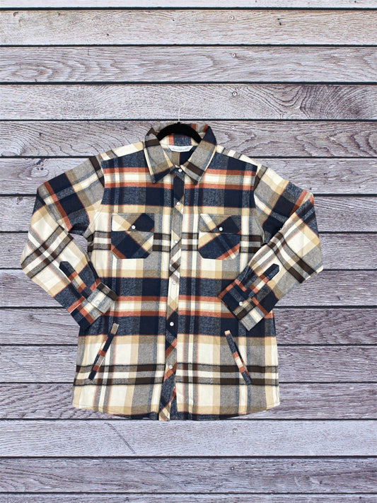 Pearl Snap Plaid Button Up Flannel Jacket