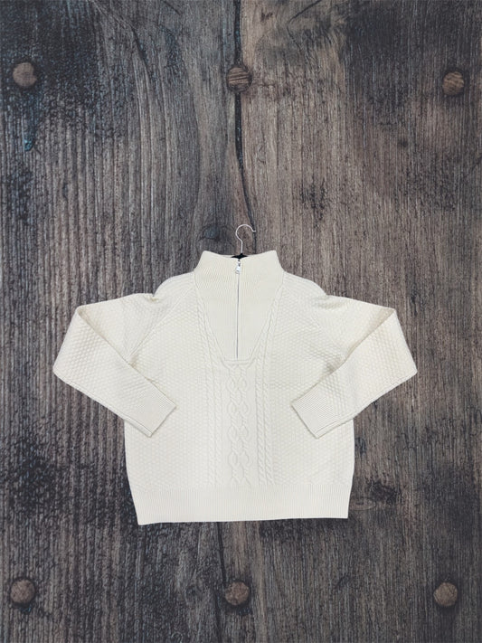 Waffle Knit Pullover Sweater Ivory