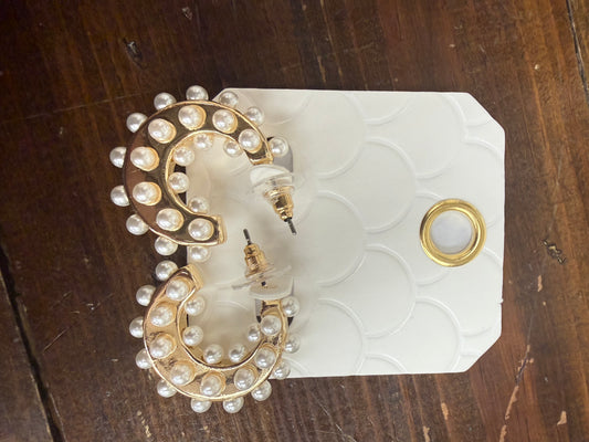 Gold Pearl Hoop Earrings