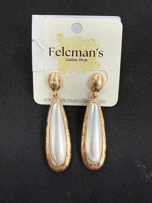 Gold & Pearl Hammered Tear Drop Earrings